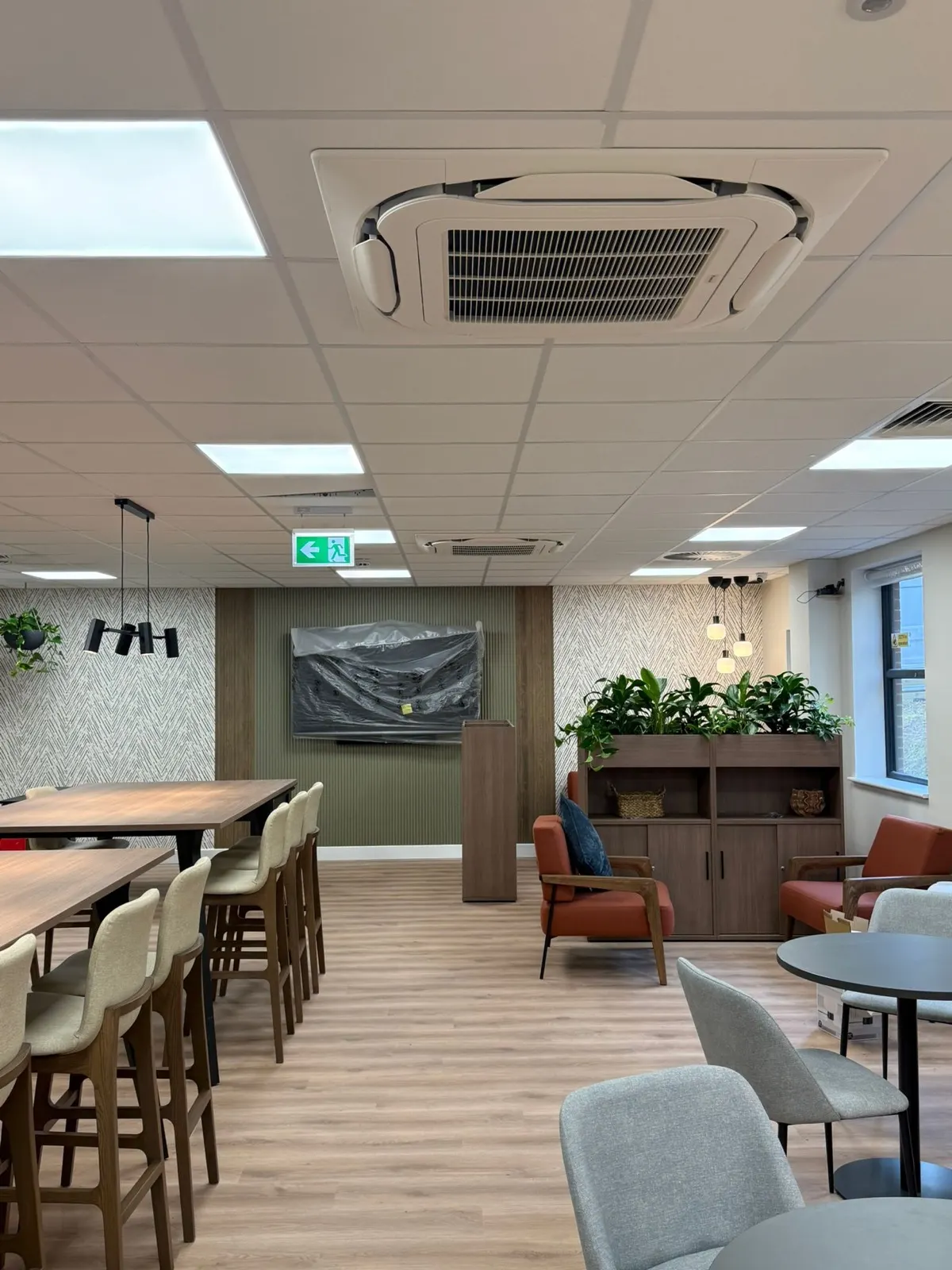 Ceiling cassette serving a staff breakout and dining area