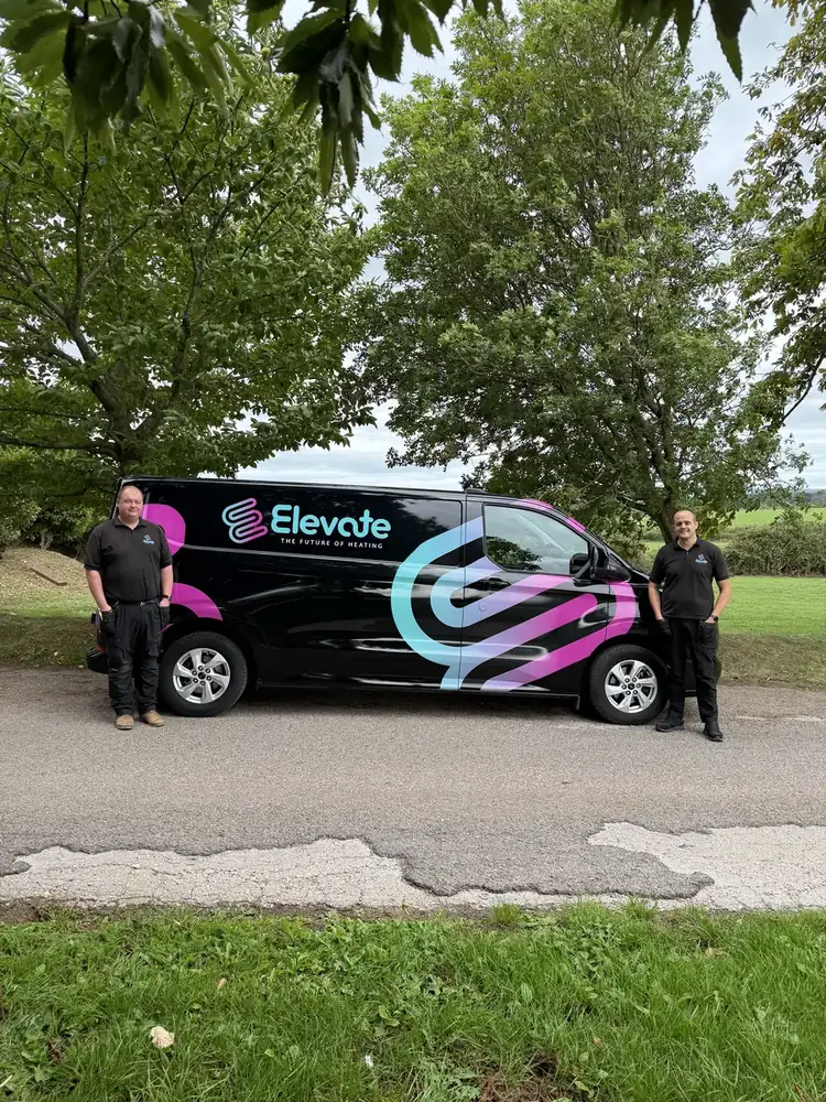 Declan Taylor and Rob Shute, the founders of Elevate South West, either side of the Elevate van